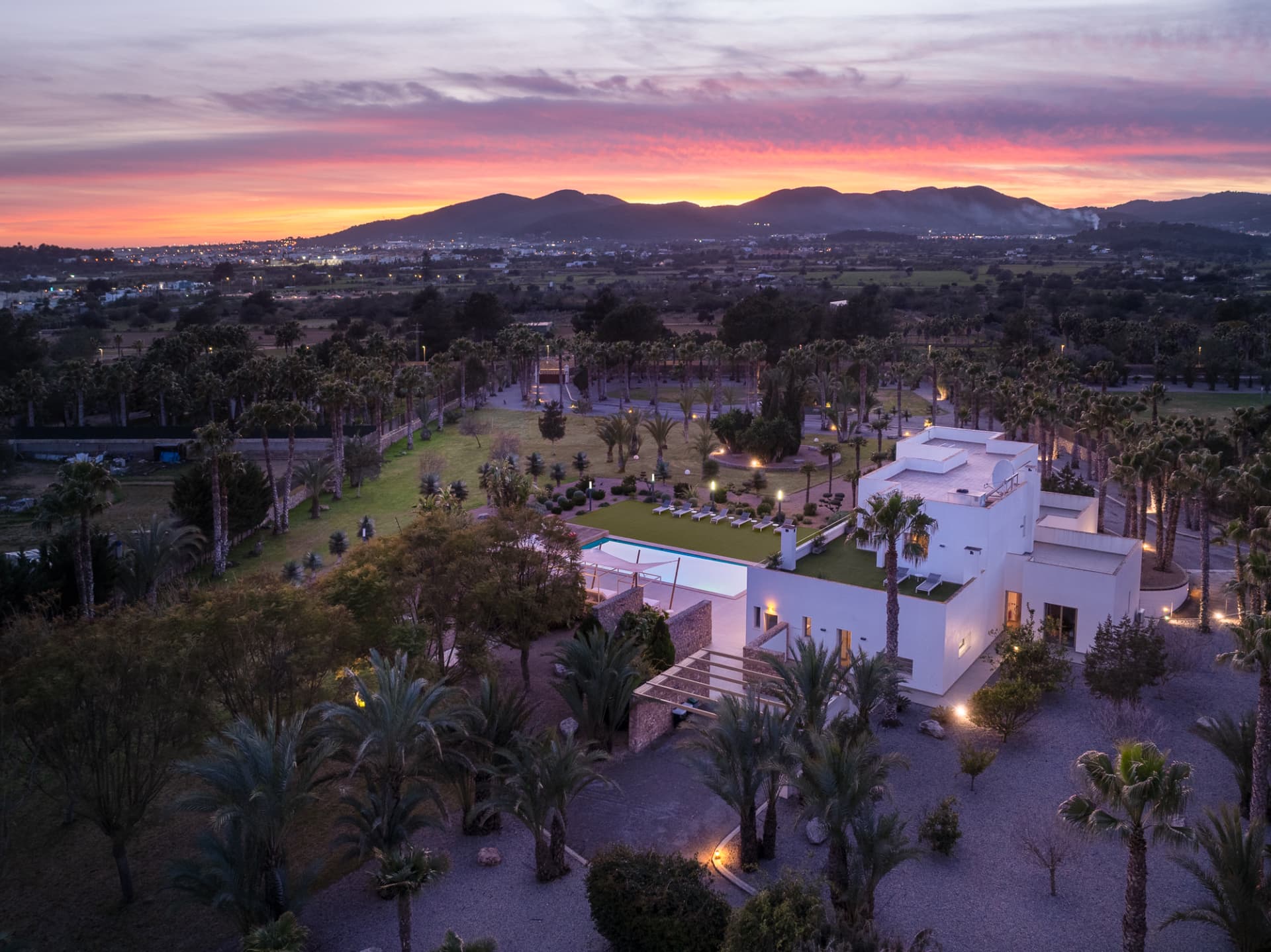 The villa at sunset